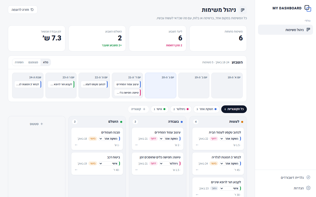 ניהול משימות: כל ההדגמות מציגות נתוני דוגמה בלבד.